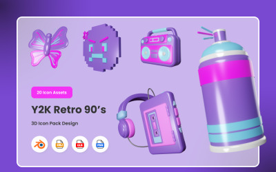 Y2K 复古 90 年代 3D 图标包
