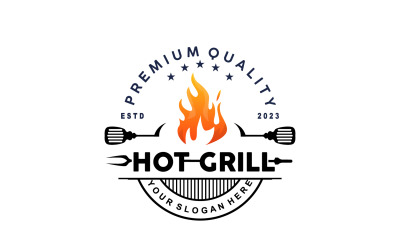 Barbeque Logo Hot Grill Design Vintage V3
