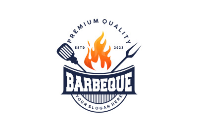 Barbeque Logo Hot Grill Design Vintage V4