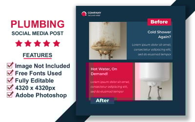 Discount Plumbing Offer Social Media Post Template – Photoshop PSD Design