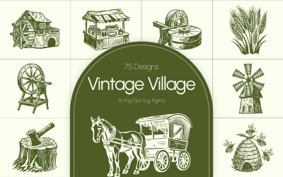 Vintage Village Illustration Set