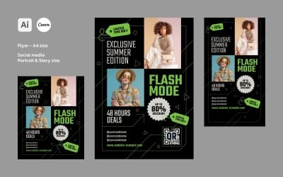 Online Sale, Fashion E-commerce Flash Sale Promotion Flyer and Social Media Template Designs