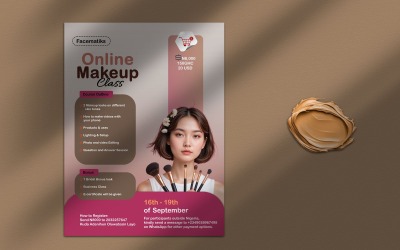 Šablona letáku pro online kurz líčení | Design ve formátu PSD pro krásu a kosmetiku