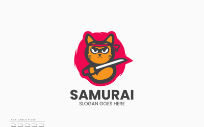 Samuray Kedi Logo Şablonu Vektör Tasarımı