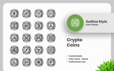 20 Set of Crypto Coins Outline Icon Collection