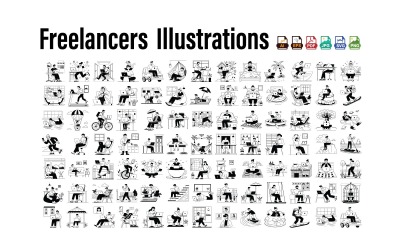 Ilustração vetorial de trabalho remoto | Clipart de trabalho remoto | Ilustrações de trabalho em casa