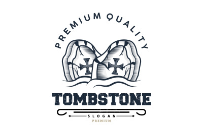 Logotipo de lápida, cementerio, cruz, vector V10