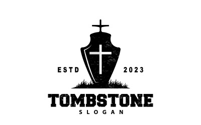 Logotipo de lápida, cementerio, cruz, vector V1