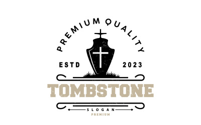 Logotipo de lápida, cementerio, cruz, vector V2