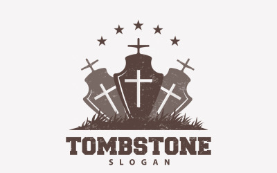 Logotipo de lápida, cementerio, cruz, vector V3