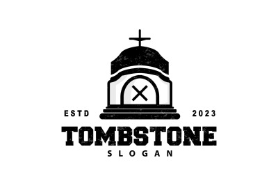 Logotipo de lápida, cementerio, cruz, vector V4