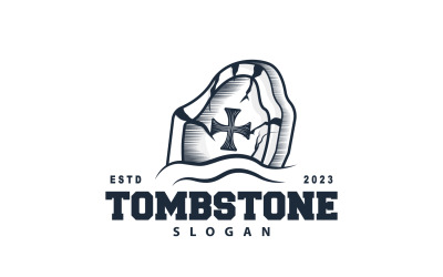 Logotipo de lápida, cementerio, cruz, vector V9