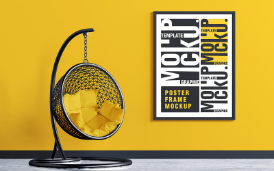 Poster Frame Mockup with Basket Swing Chair
