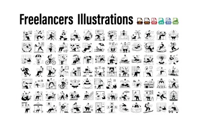 Vektorová ilustrace práce na dálku | Klipart práce na dálku v kanceláři | Ilustrace práce z domova