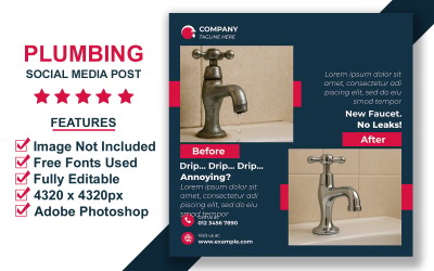Before and After Plumbing Service Instagram Post PSD – Smart Object Editable Design Template