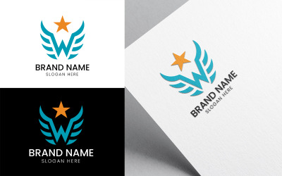 Letter W wing star business logo-949