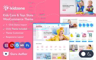 Kidzone - Negozio di giocattoli e articoli per bambini - Tema reattivo WooCommerce per Elementor
