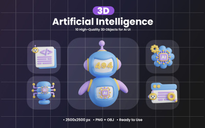 Artificiell intelligens 3D-ikon 874