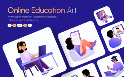Online onderwijs illustratie kunstset