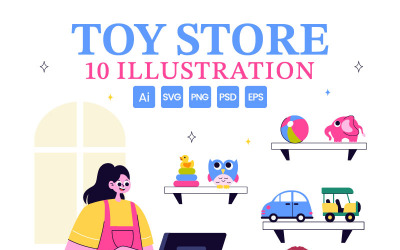 10 leksaksaffär vektorillustration