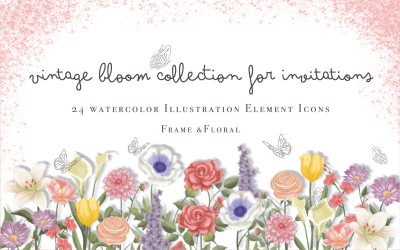 Akvarell bröllopsinbjudan och ram