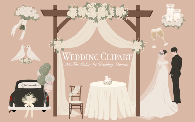 Bröllop Clipart-paket med platt färg