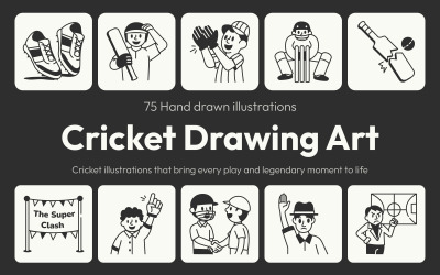 Modernes Cricket-Zeichenkunstset