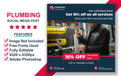 Clean Plumbing Repair Social Media Template with Editable Photoshop Smart Layers