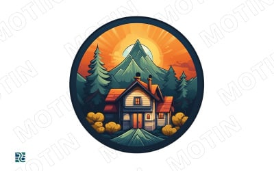 Cozy Mountain House At Sunrise With Pine Trees and Scenic Landscape