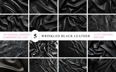 Crumpled Black Leather Surface Backgrounds Realistic Folded Black Leather Textures Distressed