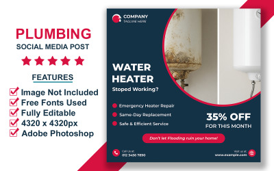 Home Plumbing Maintenance Social Media Post Template for Photoshop Users