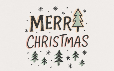 Merry Christmas PNG, Retro Christmas PNG, Hand Drawn Christmas Tree, Cute Holiday Digital Download,