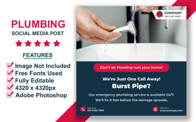 Modern Plumbing Business Social Media Banner Template for Online Advertising Campaigns