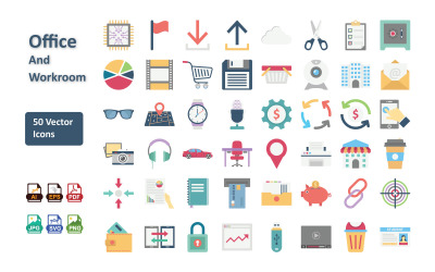 Professional Office &amp;amp; Workroom Vector Icons