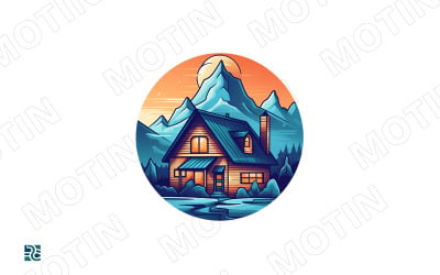 Scenic Cabin Retreat in Mountains with Sunset and Snow Landscape