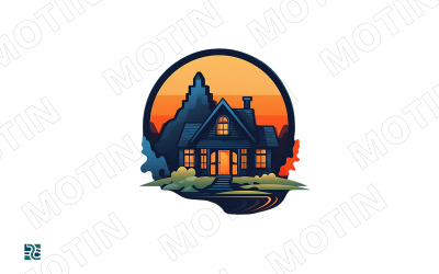Charming Cottage in a Scenic Sunset Landscape Illustration
