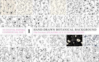 Elegant Hand-Drawn Flower Pattern Bundle JPG &amp;amp; PNG Hand-Drawn Floral Seamless Pattern