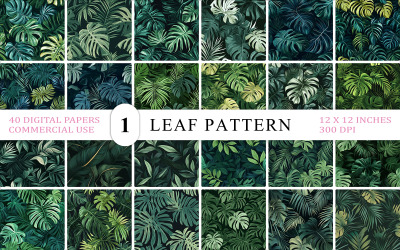 Modern Jungle Leaf Digital Paper Bundle | Seamless Palm &amp;amp; Monstera Patterns Tropical Jungle Leaf