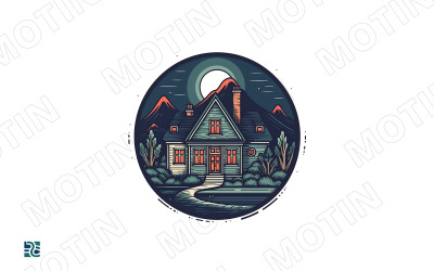 Scenic Nighttime Mountain House with Moonlight and Trees