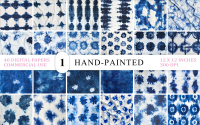 40 Shibori Tie-Dye Backgrounds | Hand-Painted Indigo Textures | Fabric &amp;amp; Home Decor Bundle
