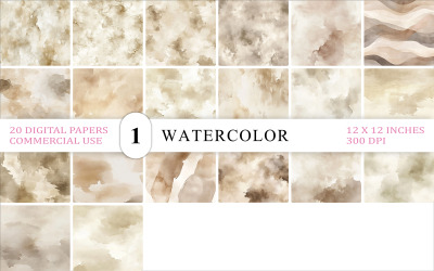 Neutral Watercolor Texture Bundle | 20 Seamless Beige &amp;amp; Taupe Wash JPG Backgrounds
