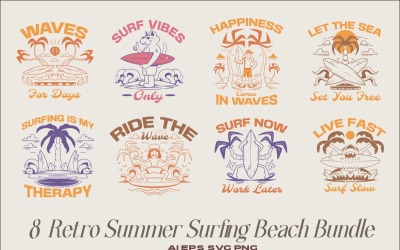 Retro Summer Surfing Beach T-shirt Designs Bundle