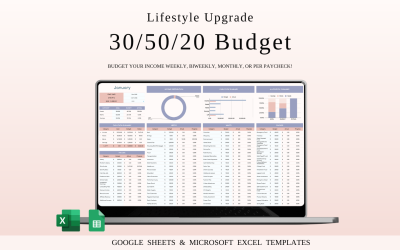 30/50/20 Budget Spreadsheet Template | Excel and Google Sheets