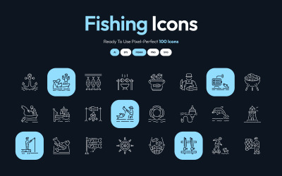 Conjunto de arte de iconos de pesca modernos