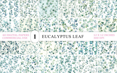 Soft Eucalyptus Leaf Backgrounds | Seamless Watercolor Botanical | Watercolor Eucalyptus Leaf