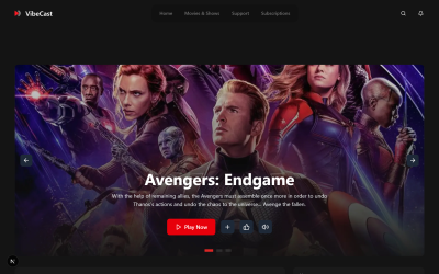 VibeCast - Modello di streaming Next js 15 con Tailwind CSS, interfaccia utente ShadCN, caroselli Swiper