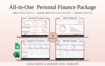 All-in-One-Paket für persönliche Finanzen | Tabellenvorlagen für Excel und Google Sheets