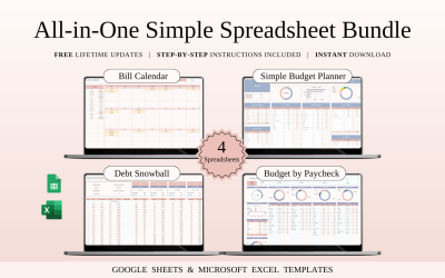 All-in-One Simple Spreadsheet Bundle | Spreadsheet Templates Excel and Google Sheets