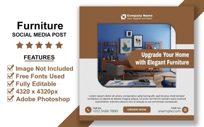 Clean Layout Furniture Social Media Post PSD Template for Product Display and Branding