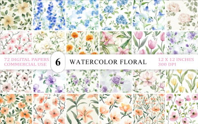 Elegant Seamless Floral Watercolor Patterns | Watercolor Garden Background Set | Hand-Painted